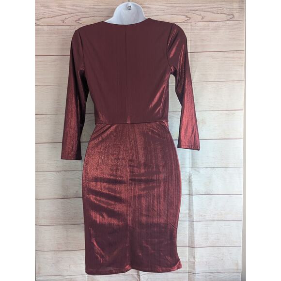 BCX Dress Size Small Red Long Sleeve Faux Wrap Surplice Long Sleeves - Picture 2 of 10